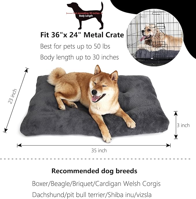 nononfish 36 inch Dog Crate Bed for Large Sized Dog Washable,Extra Soft Kennel Pad for 36 x 24 Crates or Cage with Anti-Slip Bottom,Deluxe Faux Fur Pet Sleeping Mat Helps Ease Pet Anxiety,Dark Grey