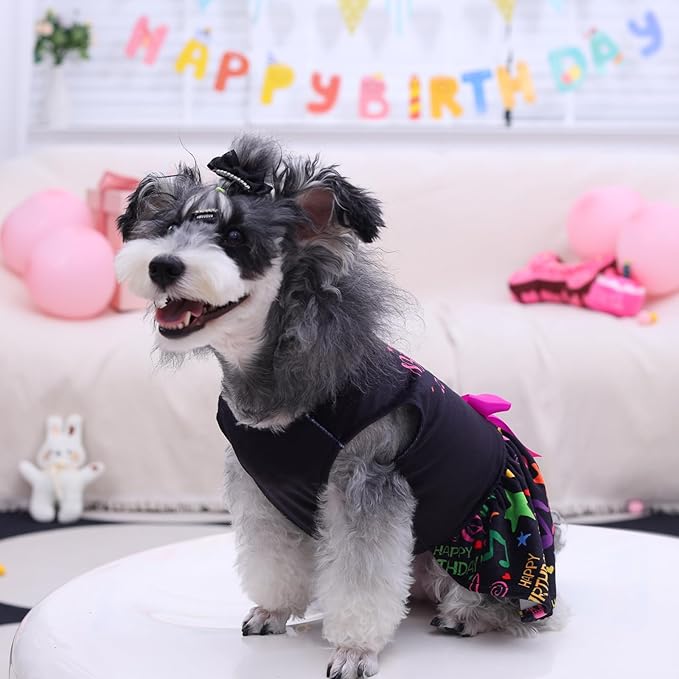 CuteBone Birthday Dog Dresses Velvet Holiday Small Dogs Clothes Onesie Pet Apparel Girl Puppy Skirt with Bow Hair Rope CVA50XXS-D