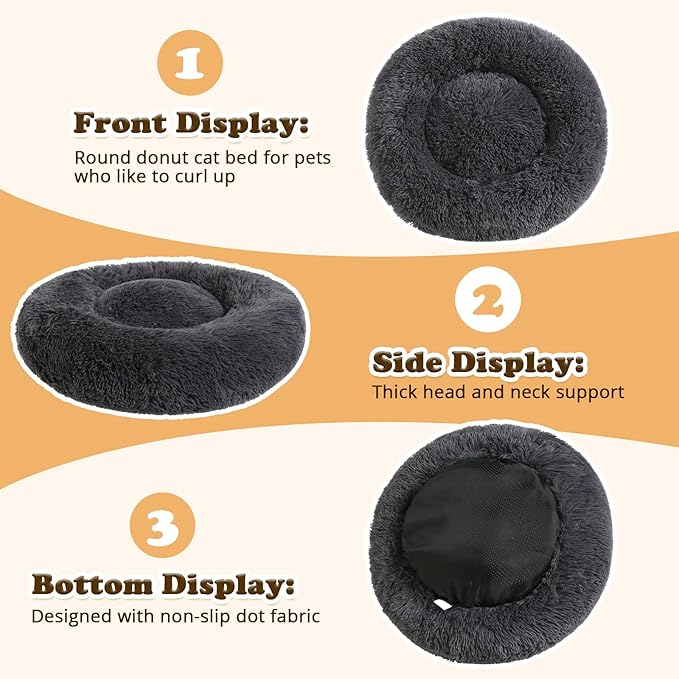 JOLLYVOGUE Dog Bed, Calming Anti-Anxiety Large Dog Bed, Fluffy Donut Cushion for Medium and Large Pets (39")