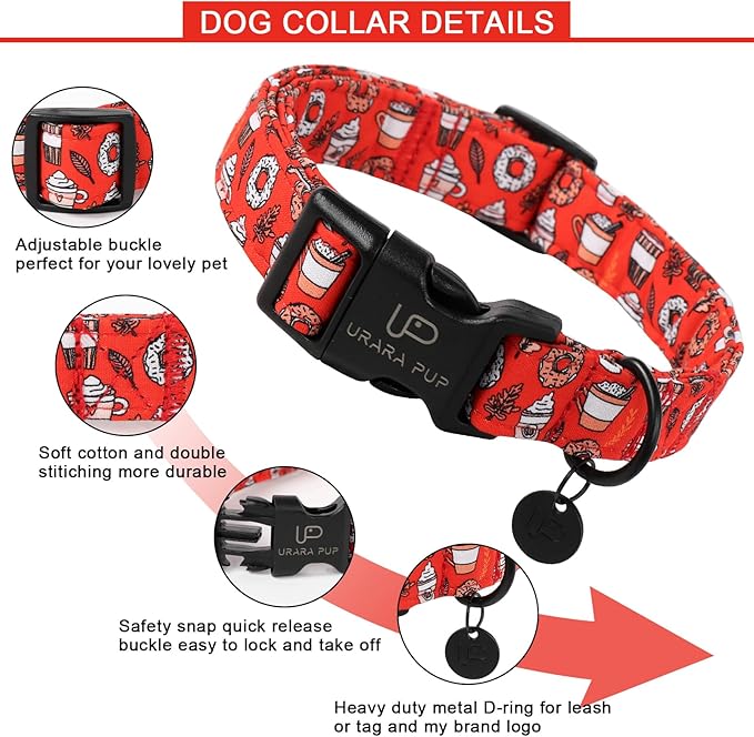 Fall Cotton Dog Collar with Plastic Buckle, Cute Doughnut Autumn Puppy Collar, Adjustable&Lightweight Pet Collar for Small Medium Large Girls or Boys