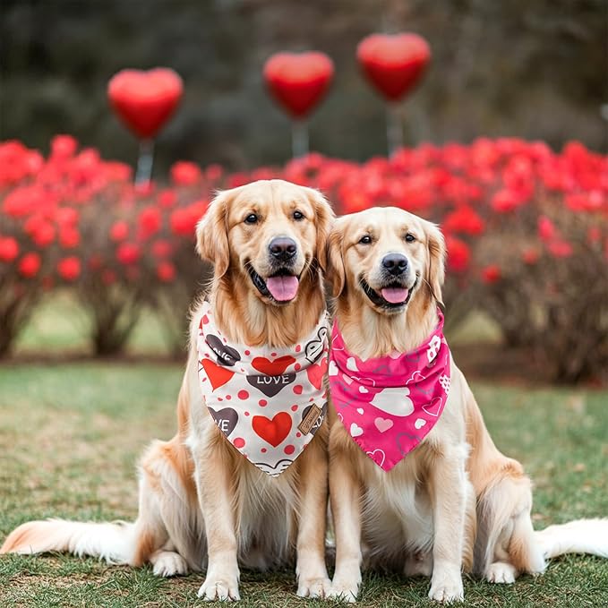 Vehomy 3-Pack Valentine's Day Dog Bandana Reversible Dog Bandanas Love Heart Dog Scarfs Cat Triangular Bibs Pet Valentine Love Bandanas Scarves for Small Medium Large Dogs XL