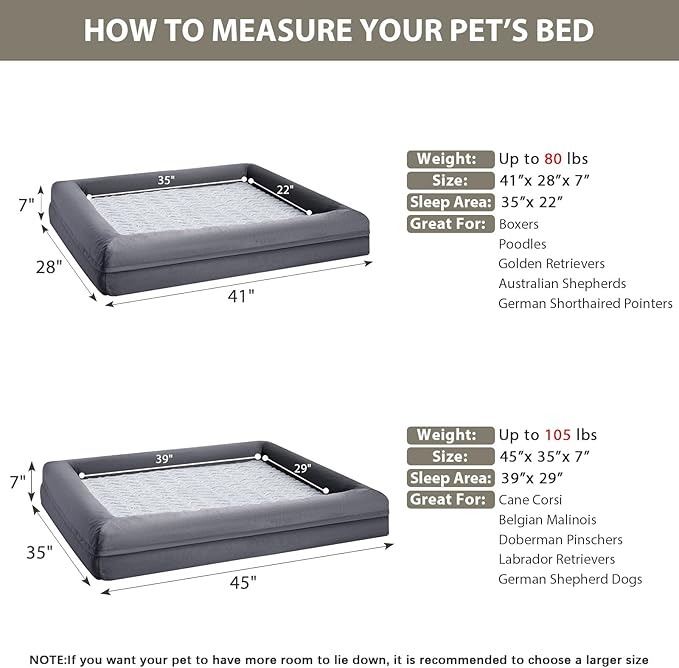 WNPETHOME Orthopedic Dog Beds Large Sized Dog, Extra Large Waterproof Dog Couch with Removable Washable Cover & Anti-Slip Bottom, XL Dog Crate Bed with Sides(Dark Gery)
