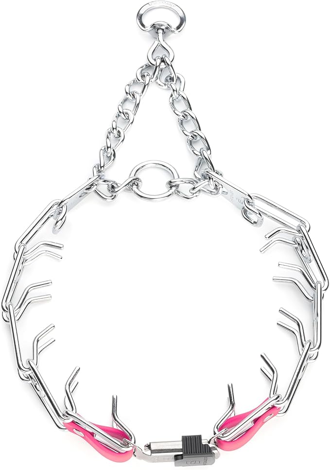 Herm Sprenger Chrome Plated Steel Dog Collar with Quick Release ClicLock Buckle and Biothane Insert Training Collar for Dogs Made in Germany (Passionfruit Pink, 25in x 4.0mm(Neck Size up to21-22in))