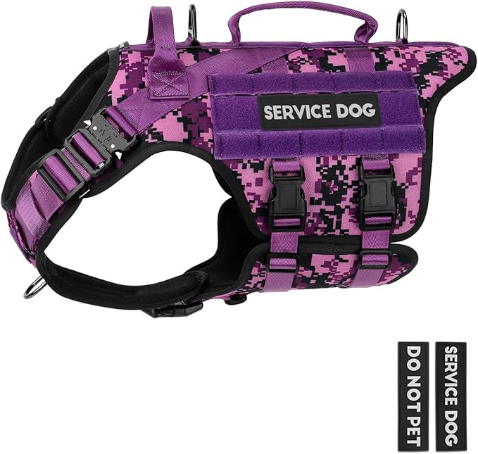 Tactical Dog Harness - PETNANNY Dog Harness Service Dog Vest for Large Breed Dog, Hook and Loop Panel for Service Dog Patchs, Work Dog Vest with Handle for Walking Hiking Training(Purple Camo,XL)