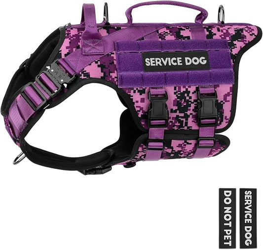 Tactical Dog Harness - PETNANNY Dog Harness Service Dog Vest for Large Breed Dog, Hook and Loop Panel for Service Dog Patchs, Work Dog Vest with Handle for Walking Hiking Training(Purple Camo,XL)
