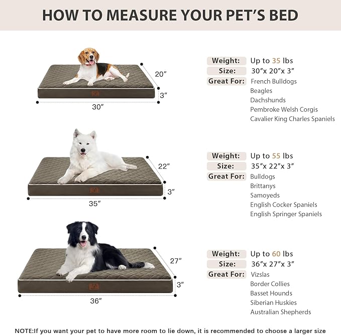 WNPETHOME Orthopedic Dog Bed - Extra Large, Waterproof with Removable, Washable Cover & Anti-Slip Bottom, Egg Crate Foam, Multi-Needle Quilting for Large Dogs