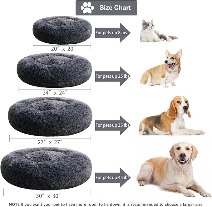 WNPETHOME Calming Dog Beds for Large Dogs, Anti-Anxiety Donut Large pet Bed, Fluffy Faux Fur Plush Dog Bed,Warming Cozy Soft Round Lagre Dog Bed for Large Jumbo Dogs, Cat Cuddler Cushion Bed