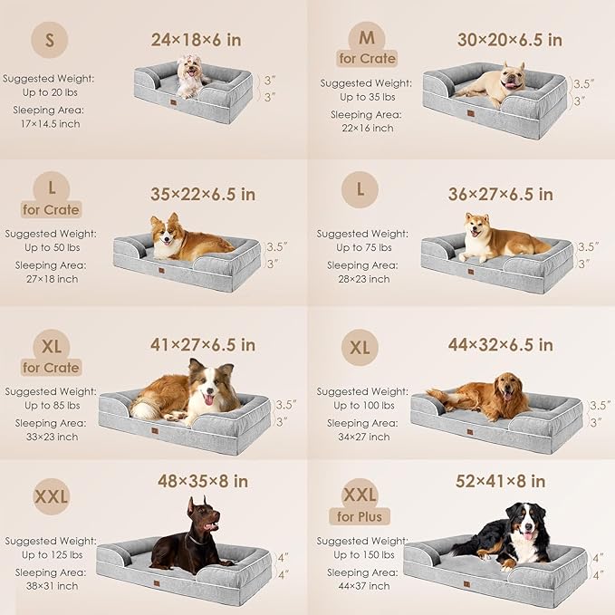 EHEYCIGA Orthopedic Dog Bed for Small Dogs, Waterproof Memory Foam Small Pet Beds with Sides, Non-Slip Bottom and Egg-Crate Foam Medium Dog Couch Bed with Washable Removable Cover, Grey