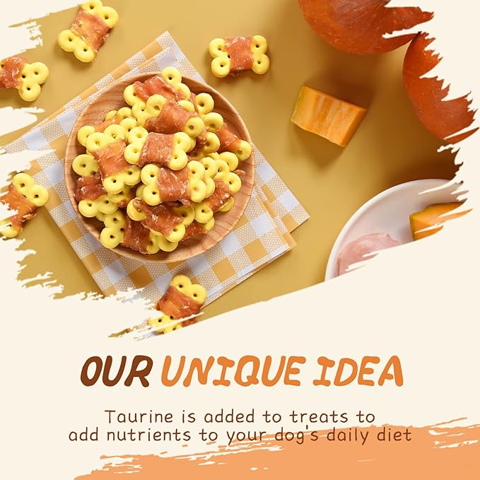 Dog Treats Chicken Wrapped Pumpkin Biscuits, Rawhide and Gluten Free, w/Taurine Low Fat Chewy Training Treats,12.5 oz