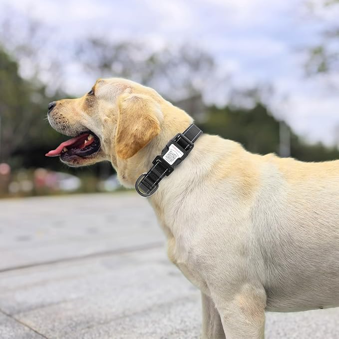 Dog Collar with QR Code, Reflective Dog Collar, Soft Neoprene Padded & Safety Locking Buckle Adjustable Pet Collar (Black, X-Small)