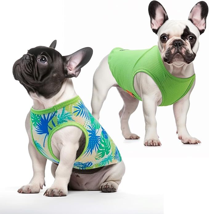 KYEESE 2 Pack Dog Shirts Hawaii Lightweight Breathable Pet T Shirt for Small Dogs Quick Dry Sleeveless Puppy Shirt with Reflective Bone Patterned Clothes, Great for Summer with UV Protection, Small