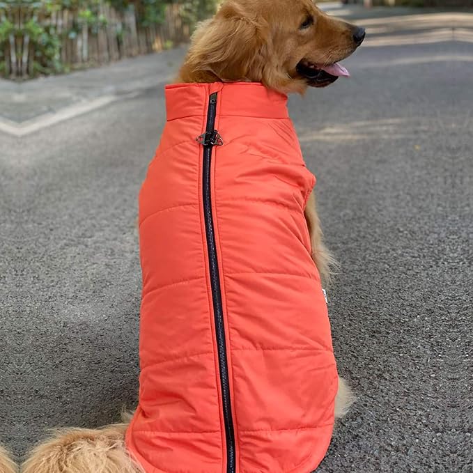 Winter Vest for Dogs, Waterproof & Windproof, Zippered Jacket, Breathable & Soft, Cotton Lined, Orange, Sizes S-XXXL