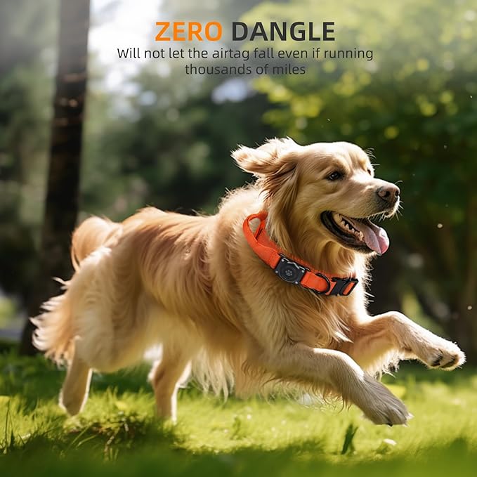 Tactical AirTag Dog Collar, 100% Waterproof Integrated Apple Air Tag Dog Collars with Hard PC AirTag Holder, Adjustable Military Collar with Handle, GPS Dog Collar for Medium Large Dog (Orange, M)