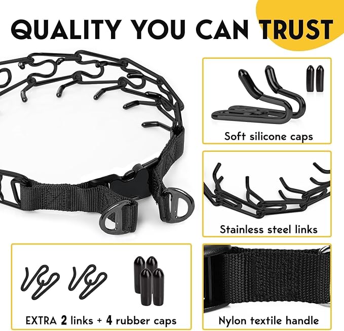 PetJett Prong Collar for Dogs - Adjustable Dog Training Collar Choke Collar for Dogs Pinch Collar for Dog, Quick Release Walking Tool for Small Medium Large Breed - Stainless Steel Metal Choker Chain