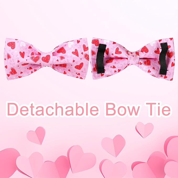 Valentine’s Dog Collar with Bow Tie, Pink Heart Bowtie Collar with Metal Buckle, Valentine’s Gift Pet Collar for Puppy Girl Boy Dog or Cat, Wedding Dog Collar, L