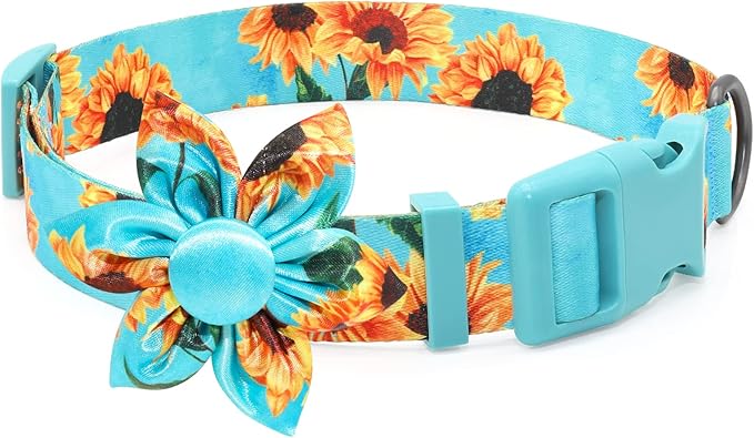 Cute Dog Collar Fancy Floral Boy Dog Collar with Sunflower Bowtie Dog Collar for Cute Boy Male Cats Dogs Spring Summer Dog Collar for Small Medium Large Dogs for Your Fur Baby