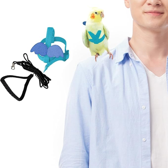 Adjustable Bird Leashes and Harnesses, Bird Nylon Harness with Cute Wing for Parrots, Pet Bird Accessories, Bird Leash for Hang Out, Suitable for Cockatiel, Quaker, Amazon Parrot and Same Size Birds