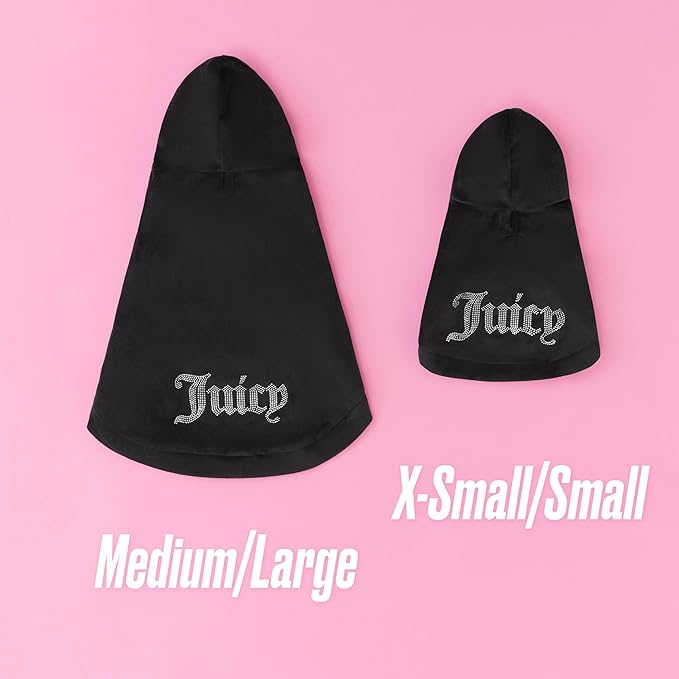 Juicy Couture Bling Velour Pet Hoodie - Black - XS/S (2-7 lbs.) - Pet Hoodies for Small Dogs or Cats