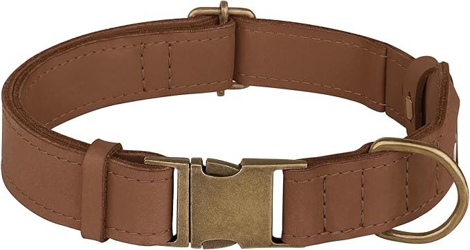 AirTag Dog Collar - Genuine Leather Dog Collar with Apple AirTag Holder and Metal Buckle - Smart GPS Tracking Pet Collars for Small Medium Large Dogs Puppy (Tawny, S, 12"-15" Neck Fit)