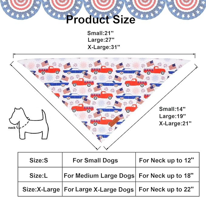 PTDECOR American USA Flag Dog Bandana Reversible Triangle Patriotic Dog Scarf 4th of July Bandanas for Small Dogs Pets (Blue & White, Small)
