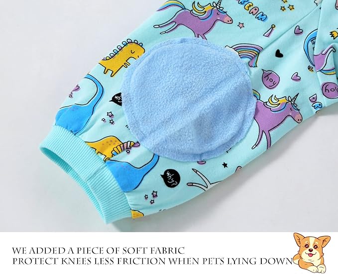 Dog T-Shirts - Dinosaur Unicorn Pattern, Rainbow, Unisex Dog Clothes - Breathable Stretchy Cotton - Large, Medium, Small
