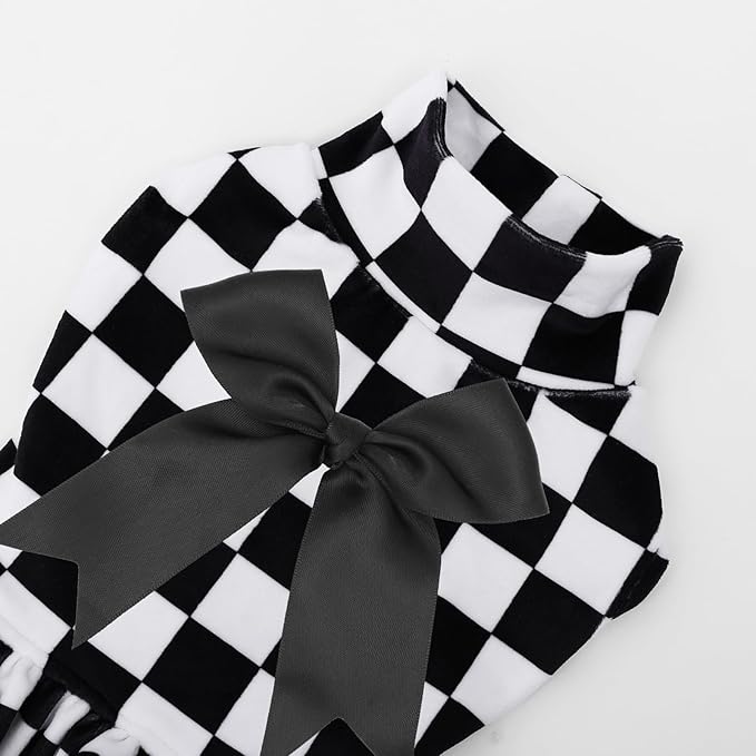 CuteBone Turtleneck Dog Velvet Dress Puppy Skirt Costume Pet Clothes Cat Apparel with Bow Hair Rope for Small Dogs CVD15M