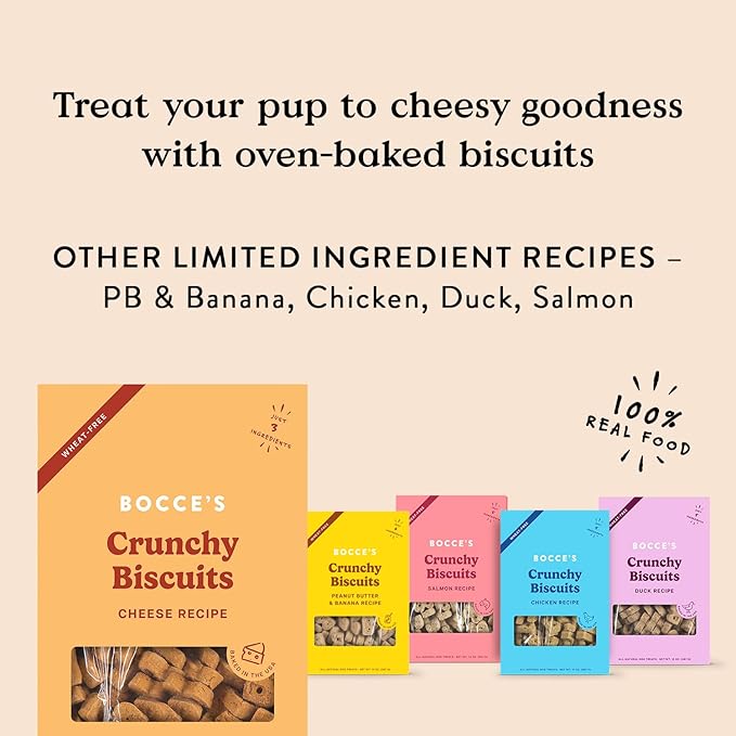 Bocce's Bakery Oven Baked Cheese Recipe Treats for Dogs, Wheat-Free Dog Treats, Made with Real Ingredients, Baked in The USA, All-Natural Cheese Biscuits, 14 oz