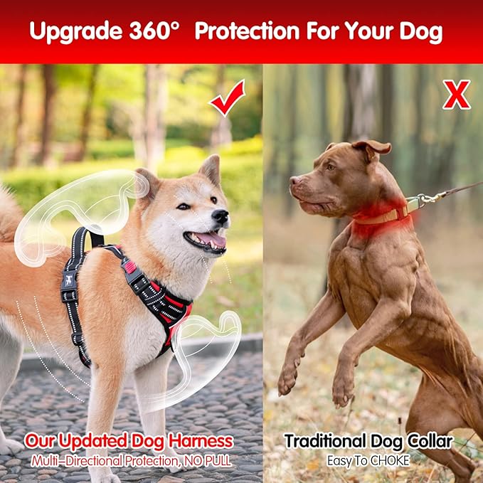PoyPet Dog Harness and Leash Combo, Escape Proof No Pull Vest Harness, with 5 Feet Leash, Reflective Adjustable Soft Padded Pet Harness with Handle for Small to Large Dogs(Red,L)