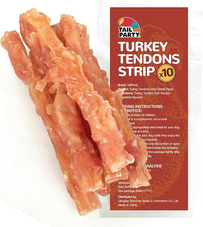 Turkey Tendons for Dogs, Small Medium & Large Dogs Training Treats, Natural Long-Lasting Chews Sticks, High-Protein Beef Tendons, Healthy Hypoallergenic Beggin Stick (10 Units/Pack, 4 oz)