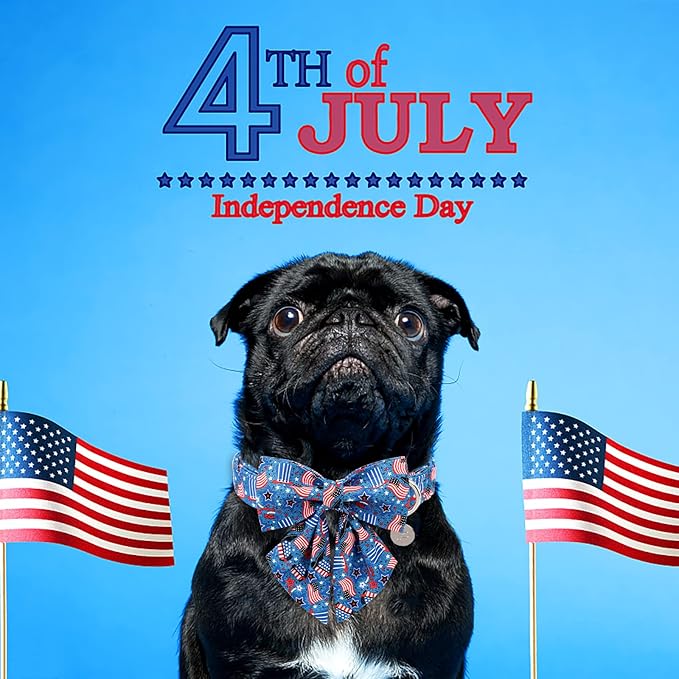 Patriotic Dog Collar with Bow Tie, 4th of July Bowtie Dog Collar, American Flag Collar for Large Boy Girl Dog, Comfortable Summer Bowtie Collar with Metal Buckle, L