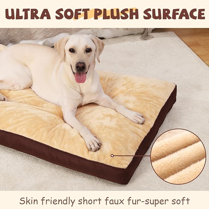 Dog Crate Bed Waterproof Deluxe Plush Dog Beds with Removable Washable Cover Anti-Slip Bottom Pet Sleeping Mattress for Large, Medium, Jumbo, Small Dogs, 47 x 29 inch, Brown