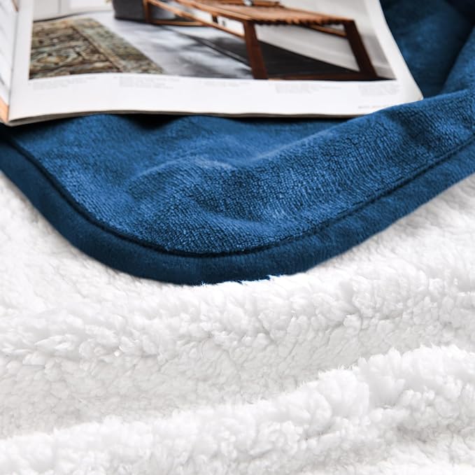 Waterproof Blanket for Bed Couch Sofa, Soft Liquid Pee Proof Pet Blanket for Dog Puppy Cat, Reversible Sherpa Fleece Furniture Protector (Navy Blue, 30x40 inches)