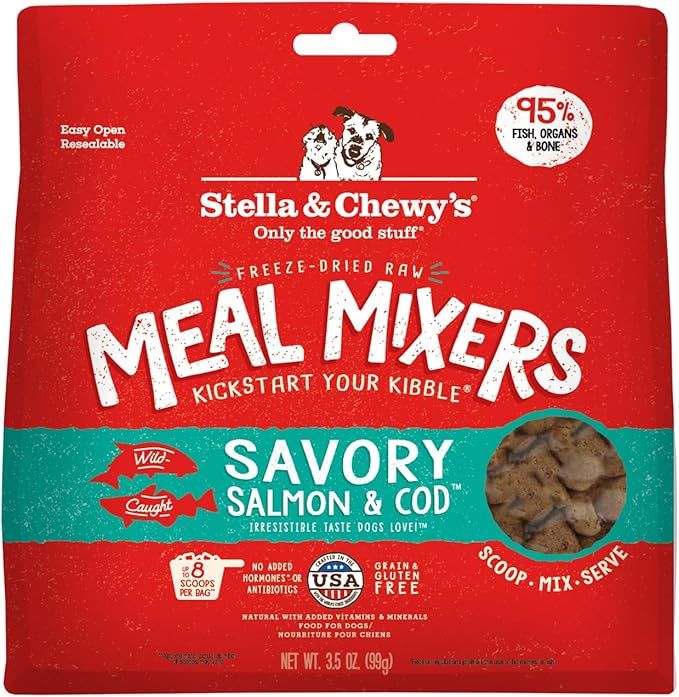 Stella & Chewy's Freeze-Dried Raw Salmon & Cod Meal Mixers- Dog Food Topper and Mixer - Made with 95% Wild-Caught Salmon & Cod, Organs & Bone - Perfect for Picky Eaters - Grain-Free - 3.5 oz