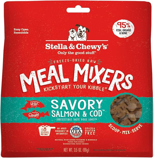 Stella & Chewy's Freeze-Dried Raw Salmon & Cod Meal Mixers- Dog Food Topper and Mixer - Made with 95% Wild-Caught Salmon & Cod, Organs & Bone - Perfect for Picky Eaters - Grain-Free - 3.5 oz
