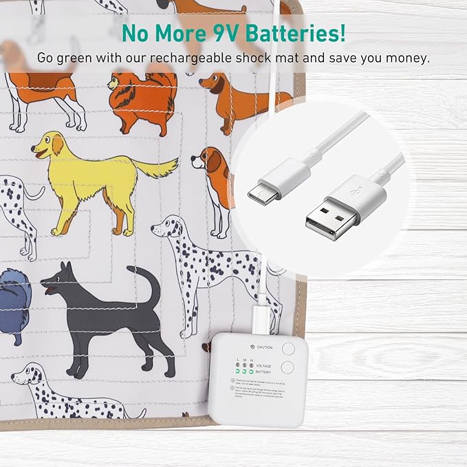 DOGNESS Rechargeable Pet Shock Mat, 59"x15" Safe Cat Repellent Mat Electronic Training Pads Keep Dogs and Cats Off Couch, Bed, Indoor Cat Deterrent Mat (Dog Cartoon)