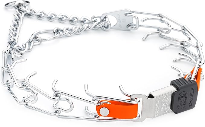 Herm Sprenger Chrome Plated Steel Dog Collar with Quick Release ClicLock Buckle and Biothane Insert Training Collar for Dogs Made in Germany (Hunter Orange, 22in x 3.0mm(Neck Size up to 18-19in))