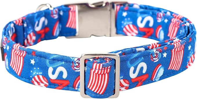 Lionet Paws Dog Collar, Comfortable Cute American Collar with Metal Buckle for Male Female Dogs, July of 4th, Large, Neck 16-24 inches