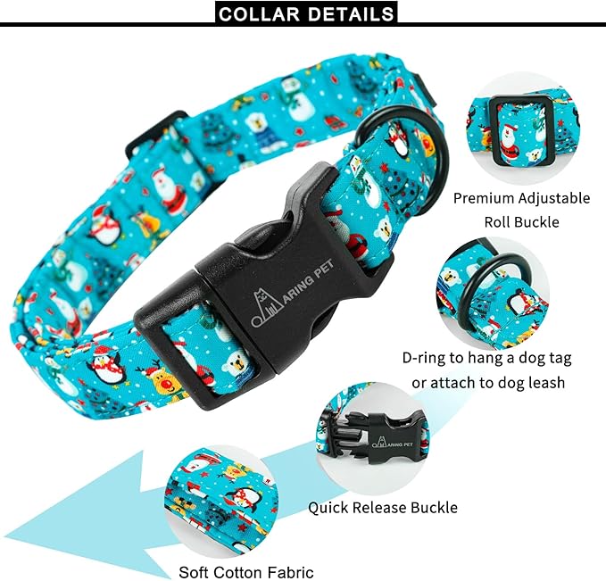 ARING PET Christmas Dog Collar-Cute Cotton Lightweight Dog Collars, Adjustable Christmas Party Pet Collars Puppy Collar with Quick Release Buckle