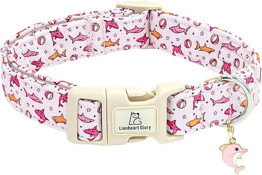 Lionheart Glory Pink Shark Pattern Cute Dog Collar - Adjustable, Durable for Small Dogs