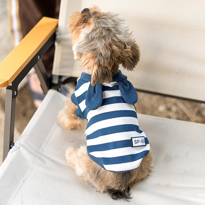 Soft Cotton Striped Shirt,Small Dog Christmas Bunny Costumes Rabbit Clothes for Easter Day Halloween for Small Dogs Teacup Dog Chihuahua Yorkie Boy or Girl-Blue and White Stripes XXS