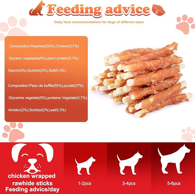 Puppy Training Snacks Dog Chews Treats Chicken Wrapped White Rawhide Sticks 0.5lb