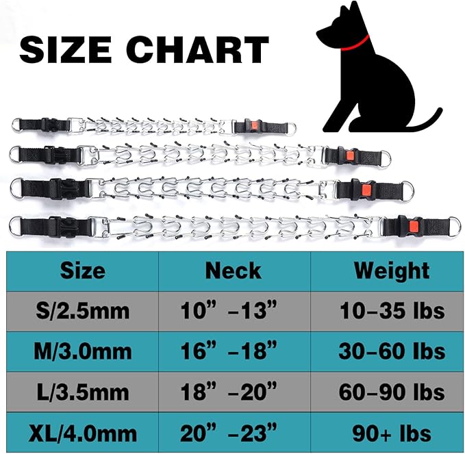 Dog Prong Collar, Walking Training Collar for Small Medium Large Dogs with Quick Release Buckle, Adjustable Pinch Collar with Rubber Caps, No Pull Dog Collar Prong(M,16"-18")