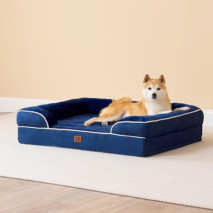 EHEYCIGA Orthopedic Dog Bed for Medium Dogs, Waterproof Memory Foam Medium Dog Beds with Sides, Non-Slip Bottom and Egg-Crate Foam Pet Couch Bed with Washable Removable Cover, Navy