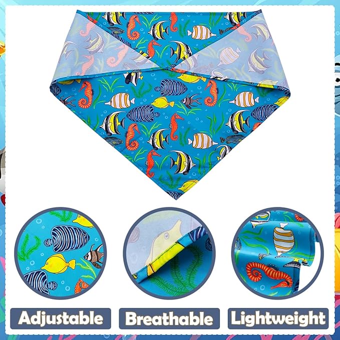 100PCS Dog Bandanas Bulk Sea Animals Summer Beach for Small Medium Dog Shark Turtle Sea Star Dolphins Kerchief Triangle Bibs Scarves for Boys and Girls Grooming Accessories