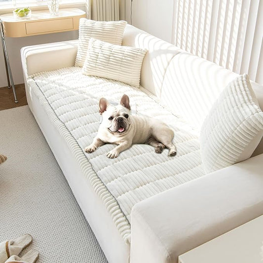 OTOB Sofa Cover Dog Couch Cover Protector, Non Slip Couch Cover for Dogs, Washable Fuzzy Pet Bed Furniture Protector, Boho Pet Friendly Sofa Covers for 2-3 Cushion(31.5" x 70.8'', Cream)