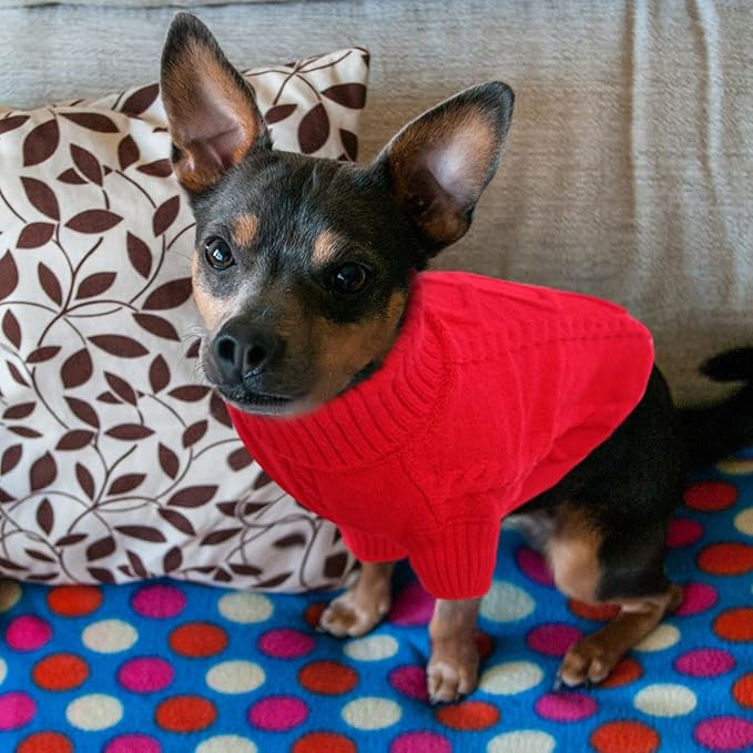 Queenmore XXL Large Dog Winter Clothes - Warm Turtleneck Knitted Sweaters for Pitbull Doberman Dogs, Males & Females, Red, 2XL