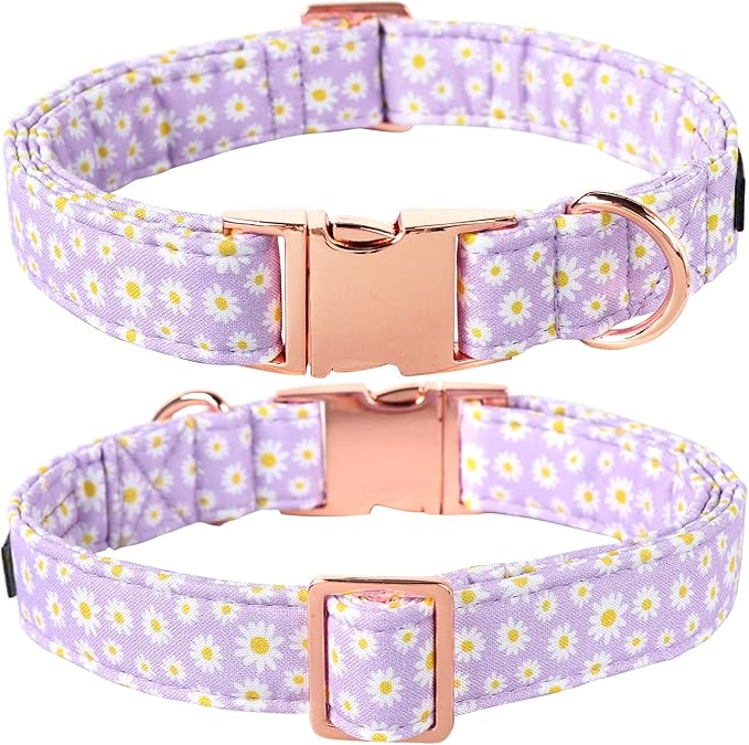Lionet Paws Spring Dog Collar with Bowtie, Soft Comfortable Adjustable Cute Daisy Bowtie Collar for X-Large Dogs Female Gift, Neck 16-26 inches