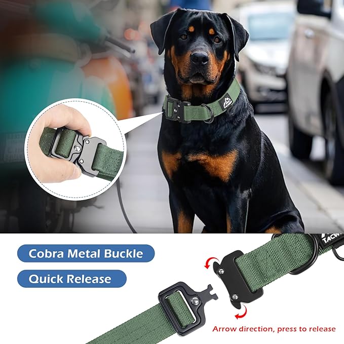 Heavy Duty Dog Collars for Medium and Large Dogs - Adjustable, Chew Proof Nylon Collar with Metal Quick Release Buckle and D-Ring for Dog Tags (Dark Green, XL)