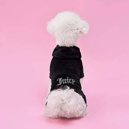 Juicy Couture Hooded Pet Juicy Bling Velour Tracksuit Chest 24 inches for Small Dogs and Cats - Black - M/L