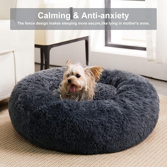 WNPETHOME Calming Dog Beds for Large Dogs, Anti-Anxiety Donut Large pet Bed, Fluffy Faux Fur Plush Dog Bed,Warming Cozy Soft Round Lagre Dog Bed for Large Jumbo Dogs, Cat Cuddler Cushion Bed